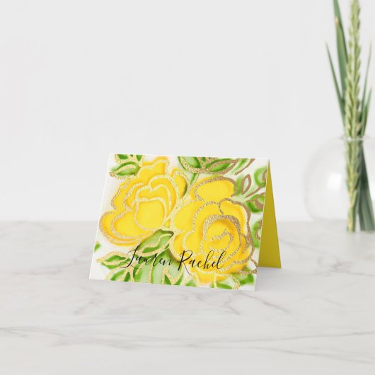 Bat Mitzvah Abstracte Rozen Geel Bedankkaart (Voorkant)