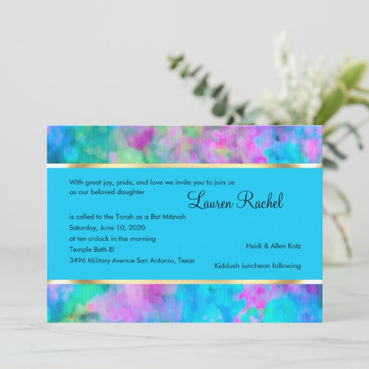 Bat Mitzvah Abstracte Turquoise Blue Pink Aqua Kaart (Staand voorkant)