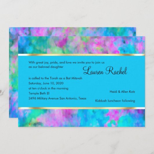 Bat Mitzvah Abstracte Turquoise Blue Pink Aqua Kaart (Voorkant / Achterkant)