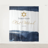 Bat Mitzvah Achtergrond | Blauwe Waterverf Abstrac Wandkleed (Voorkant)