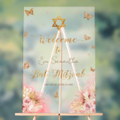 Bat Mitzvah Acryl Welkomstbord Roze Vlinders Acryl Bord (Neutraal)