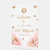Bat Mitzvah Acryl Welkomstbord Roze Vlinders Bord (Hoek)