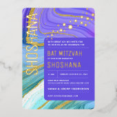 BaT Mitzvah Agate Marble REAL GOLD Foil Invitation Folie Uitnodiging (Voorkant)