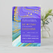 BaT Mitzvah Agate Marble REAL GOLD Foil Invitation Folie Uitnodiging (Staand Voorkant)