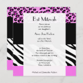 Bat Mitzvah - Animal Print, Zebra, Leopard - Roze Kaart (Voorkant / Achterkant)