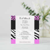Bat Mitzvah - Animal Print, Zebra, Leopard - Roze Kaart (Staand voorkant)