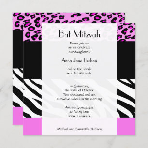 Bat Mitzvah - Animal Print, Zebra, Leopard - Roze Kaart