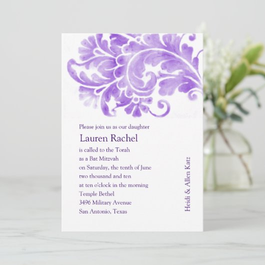 Bat Mitzvah Antiek Plume Kaart (Staand voorkant)