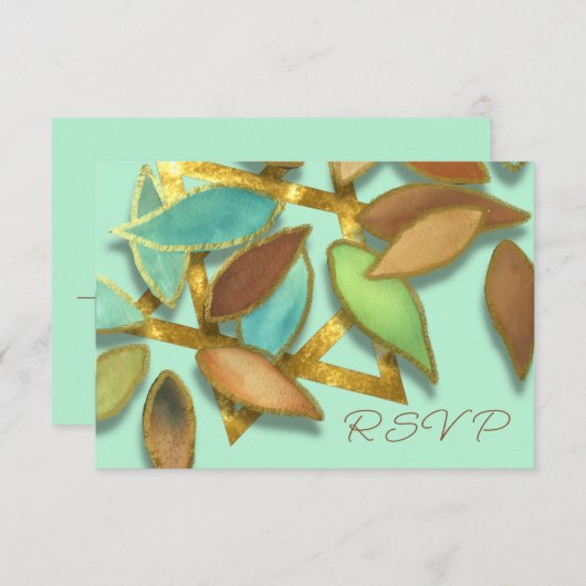 Bat Mitzvah Aqua Brown Waterverf Petals over Star Kaart (Voorkant / Achterkant)