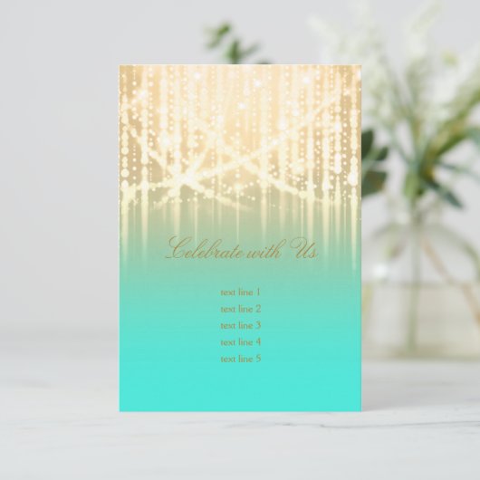 Bat Mitzvah Aqua Green en Gold Sparkly Lichten Kaart (Staand voorkant)