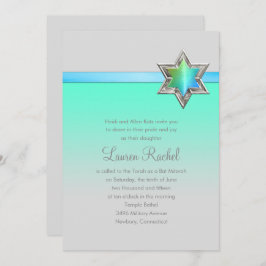Bat Mitzvah Aqua Green Ombre Ribbon en Star Kaart