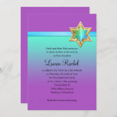 Bat Mitzvah Aqua Green Ombre Ribbon en Star Kaart (Voorkant / Achterkant)