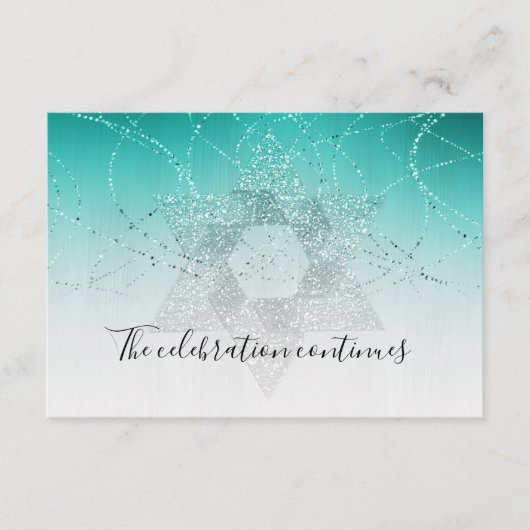 Bat Mitzvah Aqua Star Glittery After Party Kaart (Voorkant)