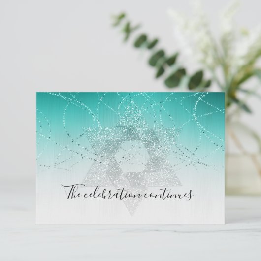 Bat Mitzvah Aqua Star Glittery After Party Kaart (Staand voorkant)