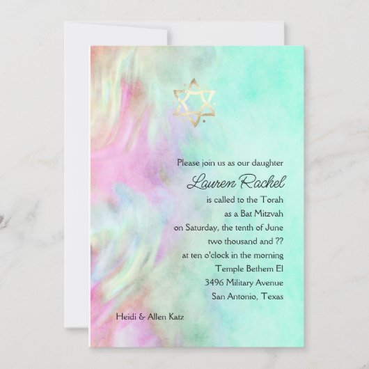 Bat Mitzvah Aqua Tie Dye Design Invitation Kaart (Voorkant)