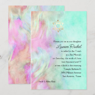 Bat Mitzvah Aqua Tie Dye Design Invitation Kaart