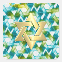 Bat Mitzvah Aqua Turquoise Green Star Damask Vierkante Sticker