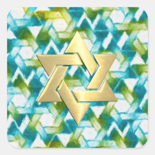 Bat Mitzvah Aqua Turquoise Green Star Damask Vierkante Sticker (Voorkant)