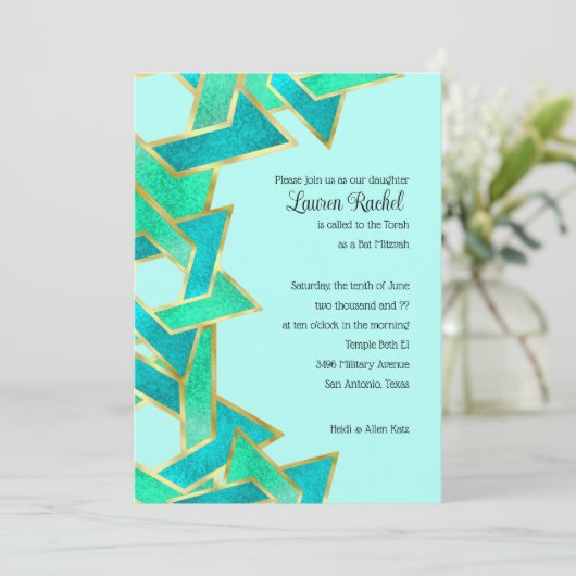 Bat Mitzvah Aqua Turquoise Ster van David Kaart (Staand voorkant)