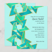 Bat Mitzvah Aqua Turquoise Ster van David Kaart (Voorkant / Achterkant)