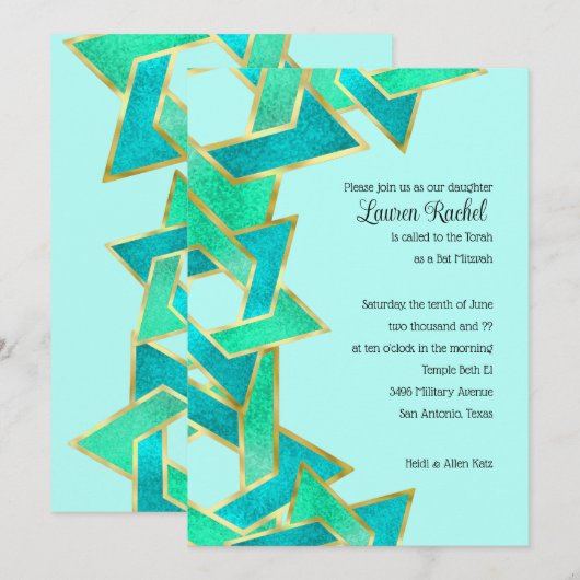 Bat Mitzvah Aqua Turquoise Ster van David Kaart (Voorkant / Achterkant)