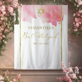 Bat Mitzvah Aquarel Achtergronden | Roze Abstract Wandkleed