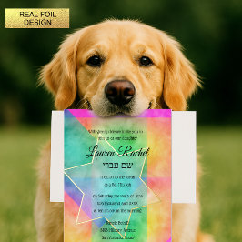 Bat Mitzvah Aquarel Levendige Kleurrijke Ster Folie Uitnodiging