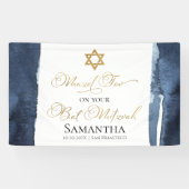 Bat Mitzvah Banner | Navy Blue Waterverf Abstract (Horizontaal)