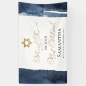 Bat Mitzvah Banner | Navy Blue Waterverf Abstract (Verticaal)