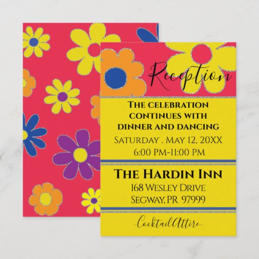 Bat Mitzvah Bar Mitzvah Flowery Reception Card Informatiekaartje (Voorkant / Achterkant)