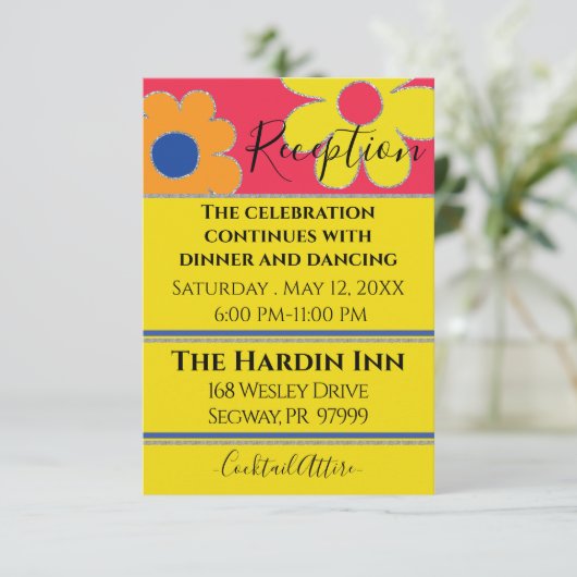 Bat Mitzvah Bar Mitzvah Flowery Reception Card Informatiekaartje (Staand voorkant)