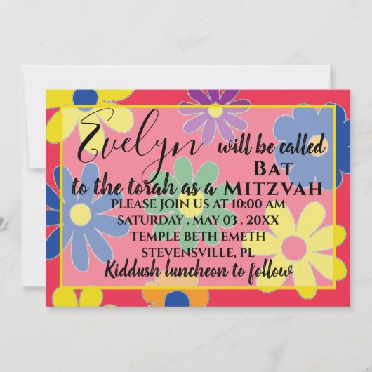 Bat Mitzvah Bar Mitzvah Groovy Flower Invitation Kaart (Voorkant)