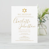 Bat Mitzvah, Bar Mitzvah Modern Gold Script Kaart (Staand voorkant)