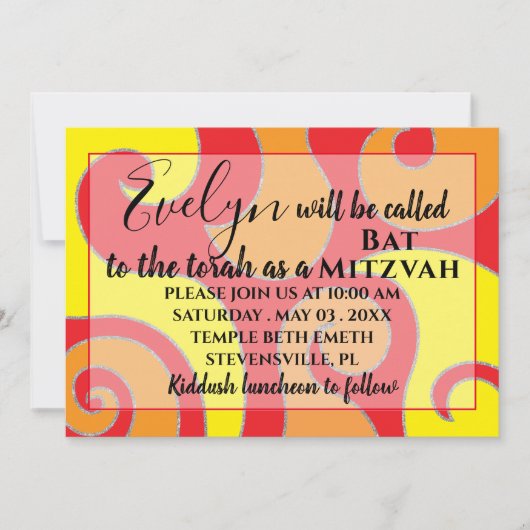 Bat Mitzvah Bar Mitzvah Silvery Swirls Invitation Kaart (Voorkant)