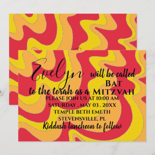 Bat Mitzvah Bar Mitzvah Silvery Waves Uitnodiging (Voorkant / Achterkant)