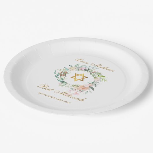 Bat Mitzvah, Bar Mitzvah Waterverf Bloemen Papieren Bordje (Gekanteld)