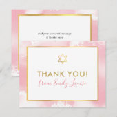 BAT MITZVAH bedankt gouden ster roze waterverf (Voorkant / Achterkant)