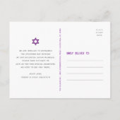 Bat Mitzvah Bewaar de datum Retro Blue Paarse Ombr Uitnodiging Briefkaart (Achterkant)