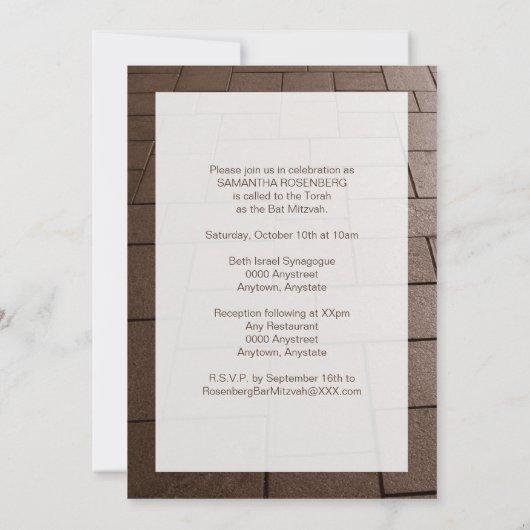 Bat Mitzvah Bimah Uitnodiging (Achterkant)