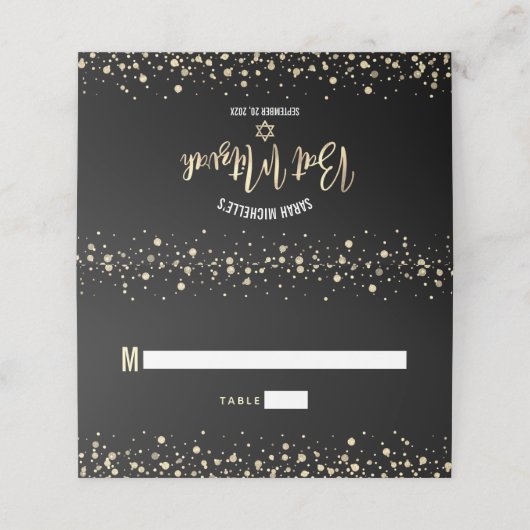 Bat Mitzvah Black Gold Foil Script voor Confetti M Plaatskaartje (Buitenkant ongevouwen)