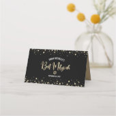 Bat Mitzvah Black Gold Foil Script voor Confetti M Plaatskaartje (Achterkant)