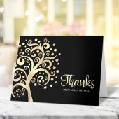 Bat Mitzvah Black Gold Foil Tree of Life Script Bedankkaart