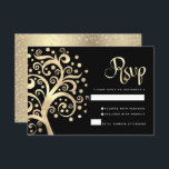 Bat Mitzvah Black Gold Foil Tree of Life Script RSVP Kaartje<br><div class="desc">Wees trots, blij en toon deze mijlpaal van je favoriete Bat Mitzvah! Omvat deze verbluffende, geavanceerde, persoonlijke RSVP-invoegkaart voor uw evenement. Een grafische faux gouden folieboom met een dunne ster van David en puntige "bladeren", samen met een gouden foliekalligrafie, bedekt een rijke, zwarte achtergrond. Faux gold glitter confetti en een...</div>