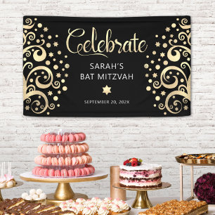 Bat Mitzvah Black Gold Foil Tree of Life Script Spandoek