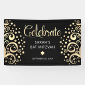 Bat Mitzvah Black Gold Foil Tree of Life Script Spandoek (Horizontaal)