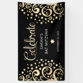 Bat Mitzvah Black Gold Foil Tree of Life Script Spandoek (Verticaal)