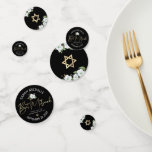 Bat Mitzvah Black Gold Script Floral Waterverf Confetti<br><div class="desc">Voeg wat extra stijl aan uw favoriete feest van de Bat Mitzvah met deze klantgerichte lijstconfetti toe! Een prachtige, verbluffende, witte en goudglitterflorale waterverf met faux Gold foil script-typografie en een witte zanserif bedekking aan één zijde een dramatische zwarte achtergrond. Een gouden ster van David en meer bloemen die zwart...</div>