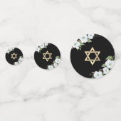 Bat Mitzvah Black Gold Script Floral Waterverf Confetti (Voorkanten)