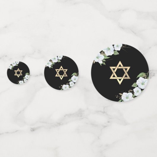 Bat Mitzvah Black Gold Script Floral Waterverf Confetti (Voorkanten)