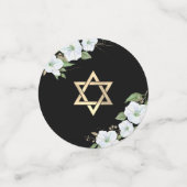 Bat Mitzvah Black Gold Script Floral Waterverf Confetti (Kleine voorkant)